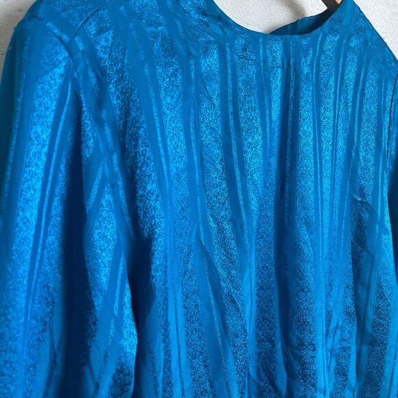 Worthington Blouse‎ Top Sz Medium 14 Teal Blue Floral Print Peacock - Picture 3 of 6